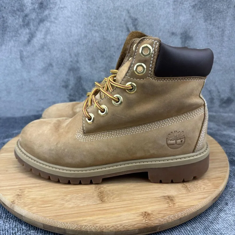 Timberland Boots Youth Size 4 Wheat Nubuck 6-Inch Padded Collar Lug Sole 12909
